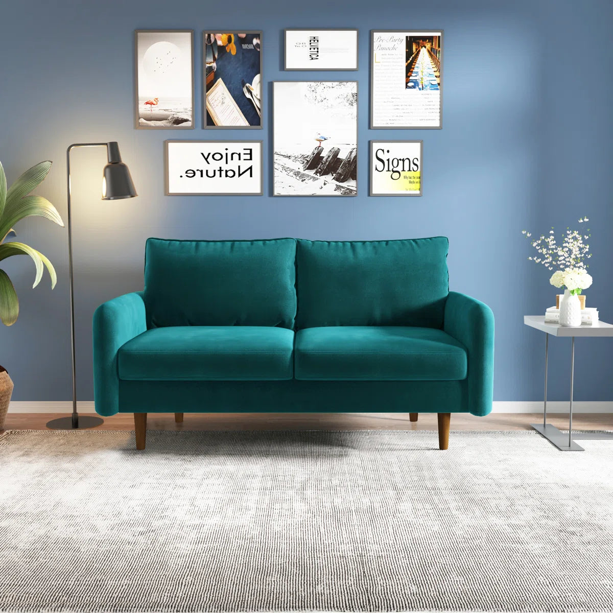 58" Velvet Round Arm Sofa Loveseat