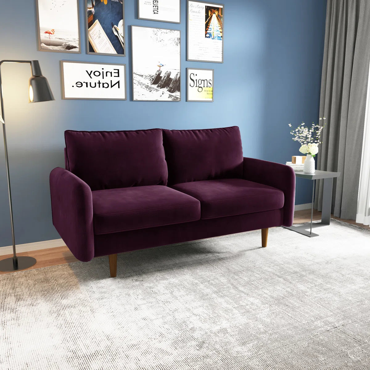 58" Velvet Round Arm Sofa Loveseat