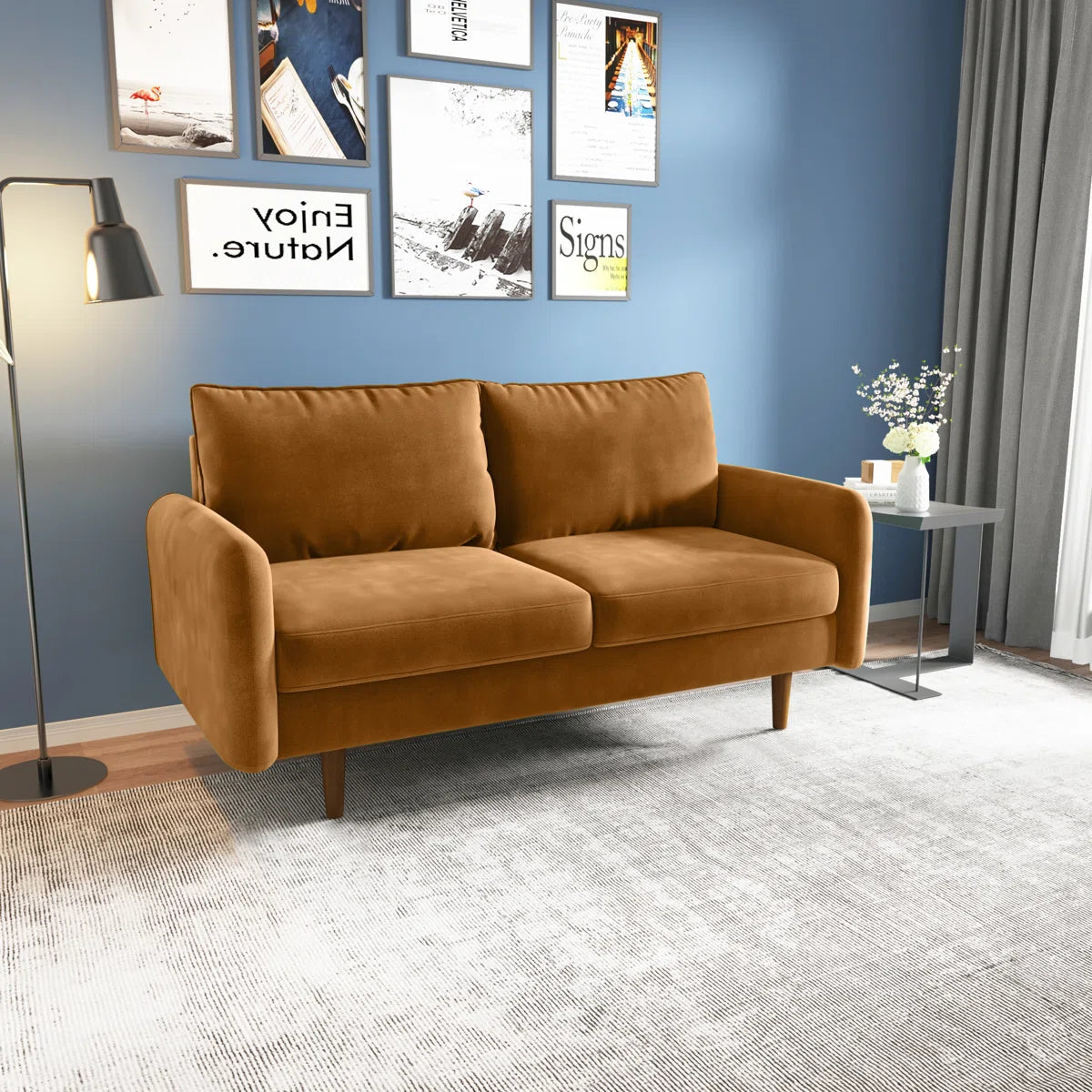 58" Velvet Round Arm Sofa Loveseat