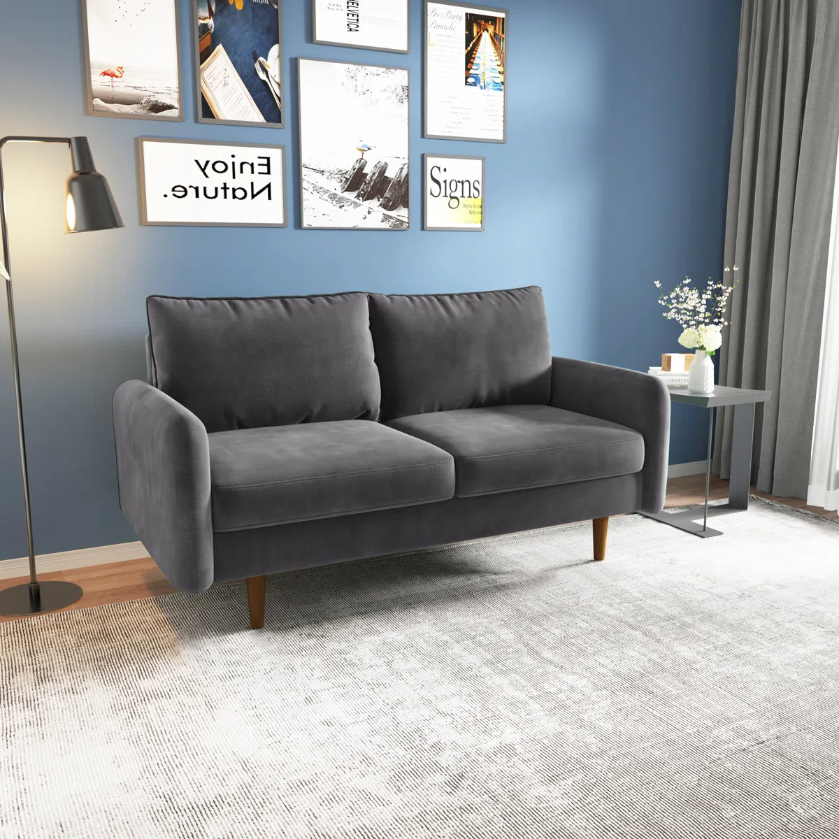 58" Velvet Round Arm Sofa Loveseat