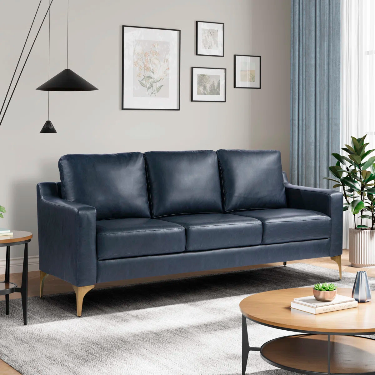 68.9" Square Arm Faux Leather Sofa