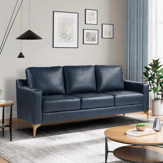 68.9" Square Arm Faux Leather Sofa