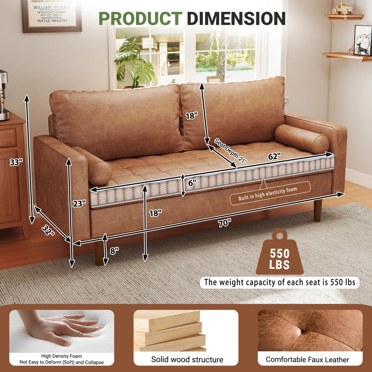 69.7'' Faux Leatherette Sofa