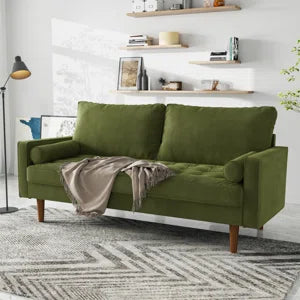 70" Velvet Square Arm Tufted Seat Sofa