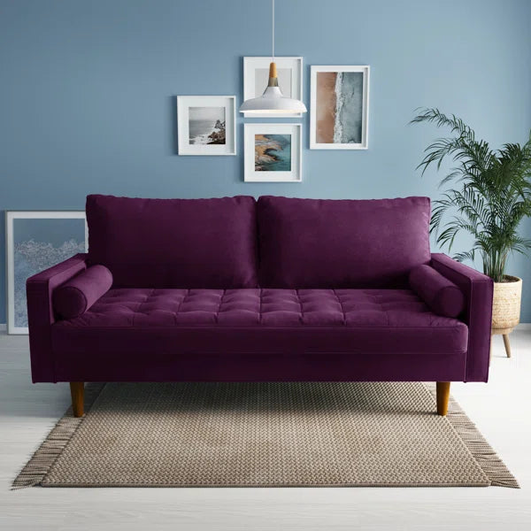 70" Velvet Square Arm Tufted Seat Sofa