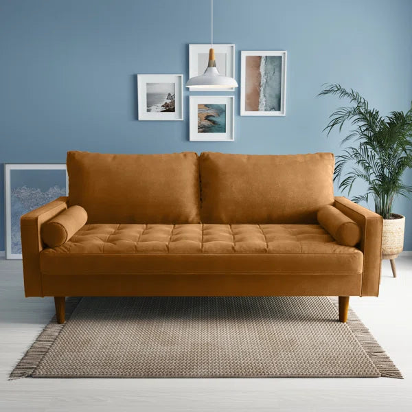 70" Velvet Square Arm Tufted Seat Sofa