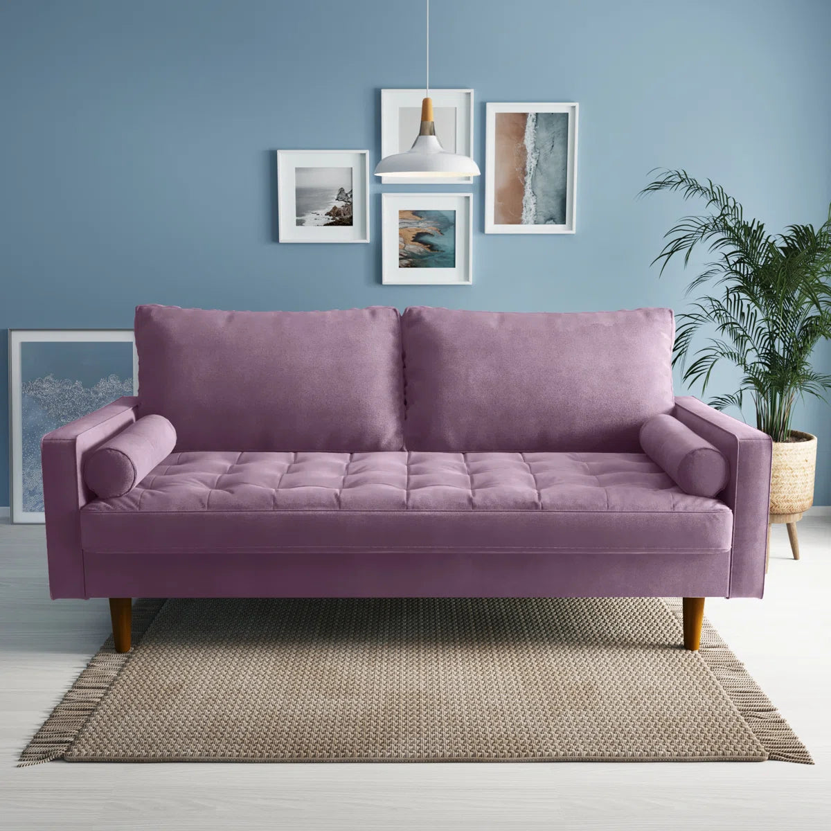 70" Velvet Square Arm Tufted Seat Sofa
