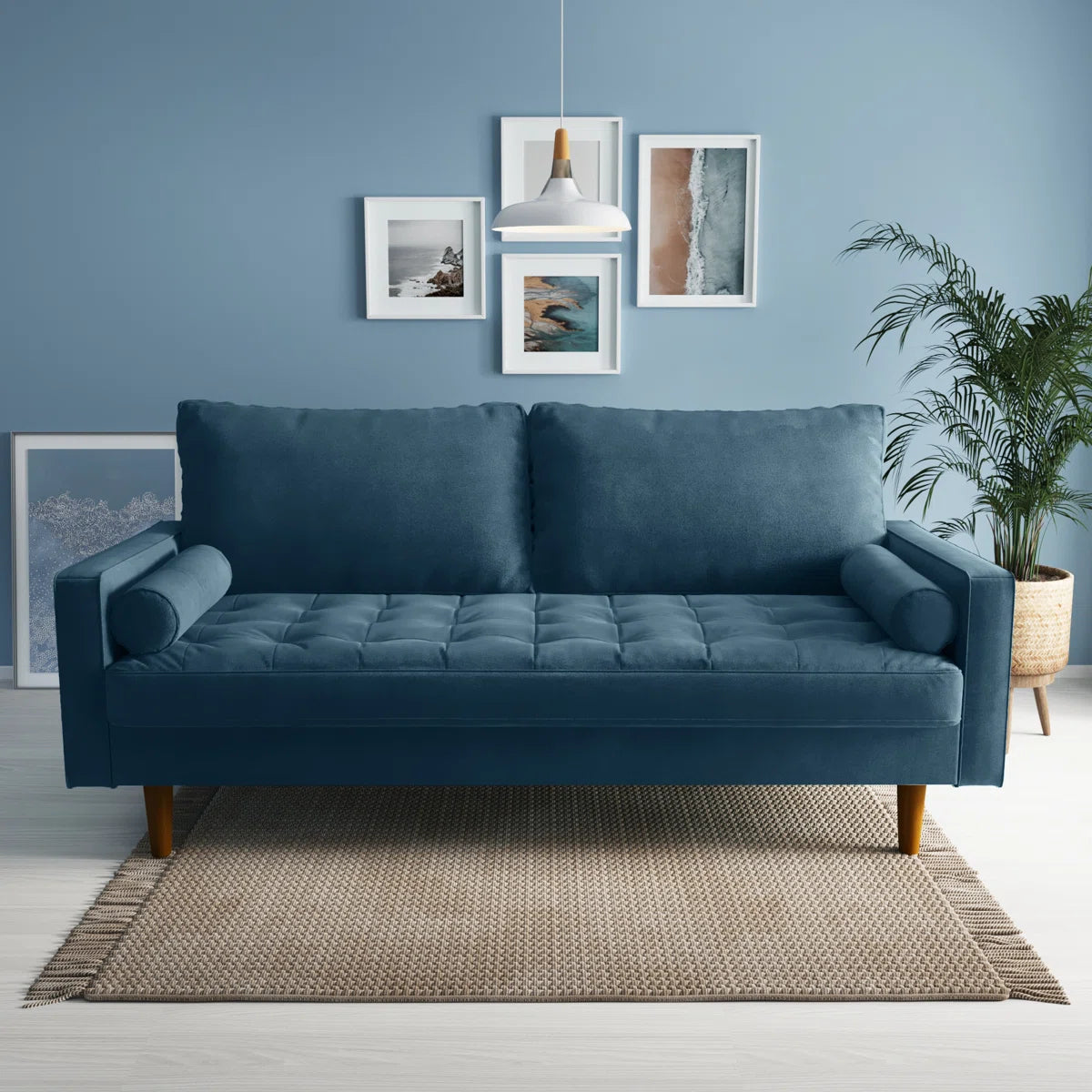 70" Velvet Square Arm Tufted Seat Sofa