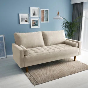 70" Velvet Square Arm Tufted Seat Sofa