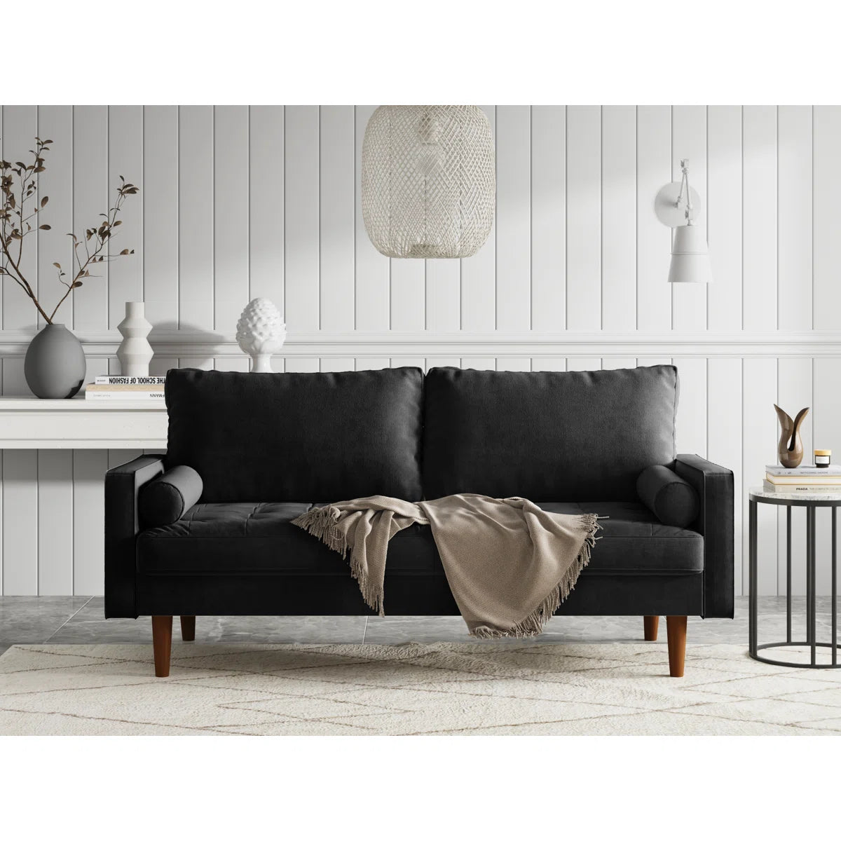 70" Velvet Square Arm Tufted Seat Sofa