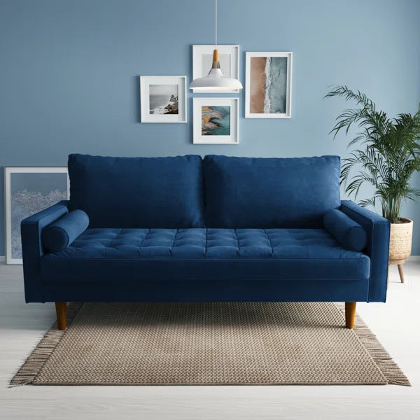 70" Velvet Square Arm Tufted Seat Sofa