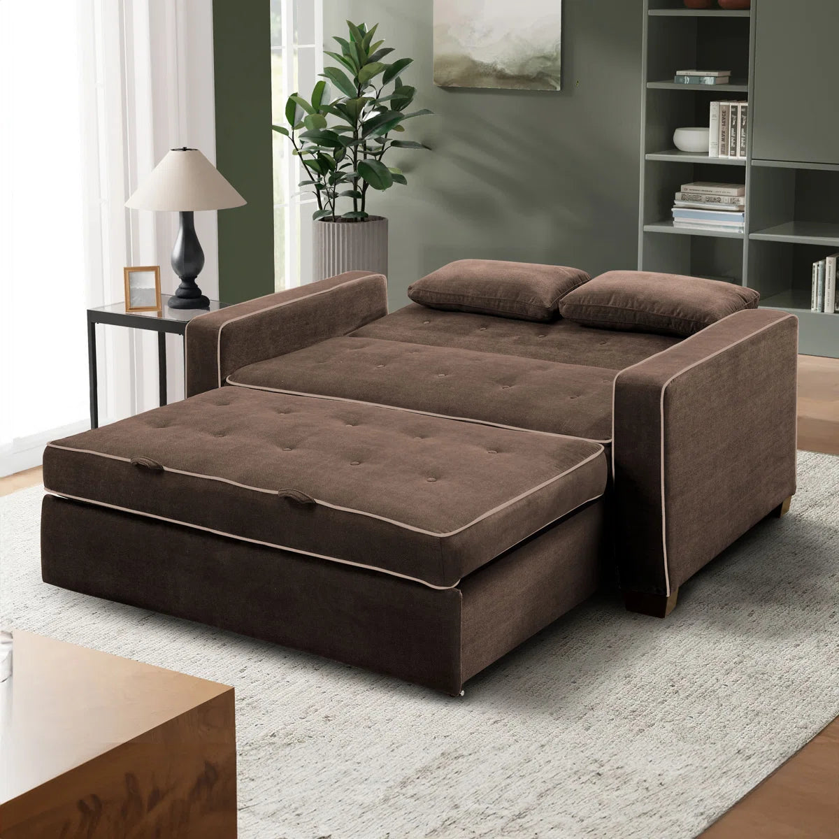 72.6" Queen Square Arm Tufted Back Convertible Sleeper Sofa with Cushions