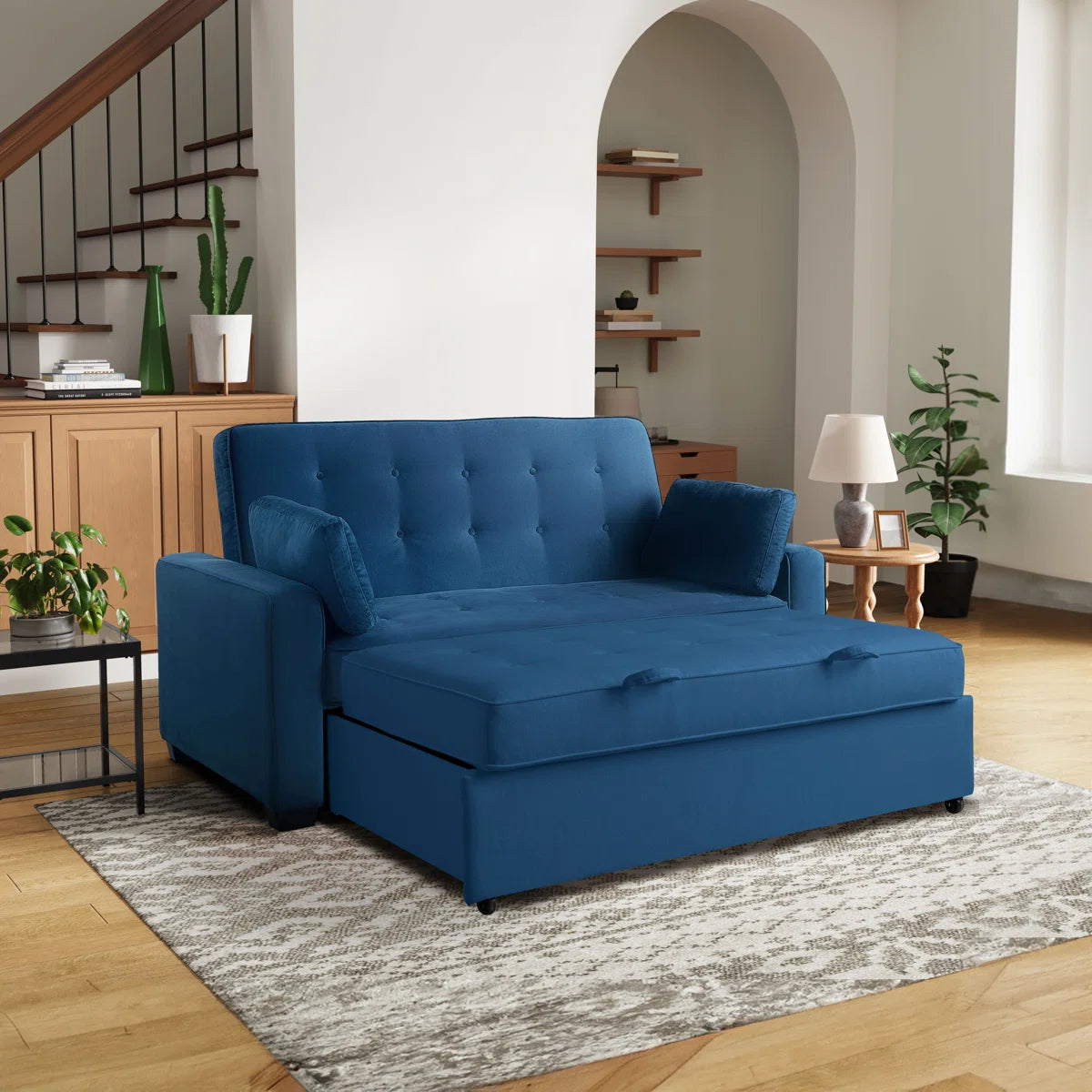 72.6" Queen Square Arm Tufted Back Convertible Sleeper Sofa with Cushions