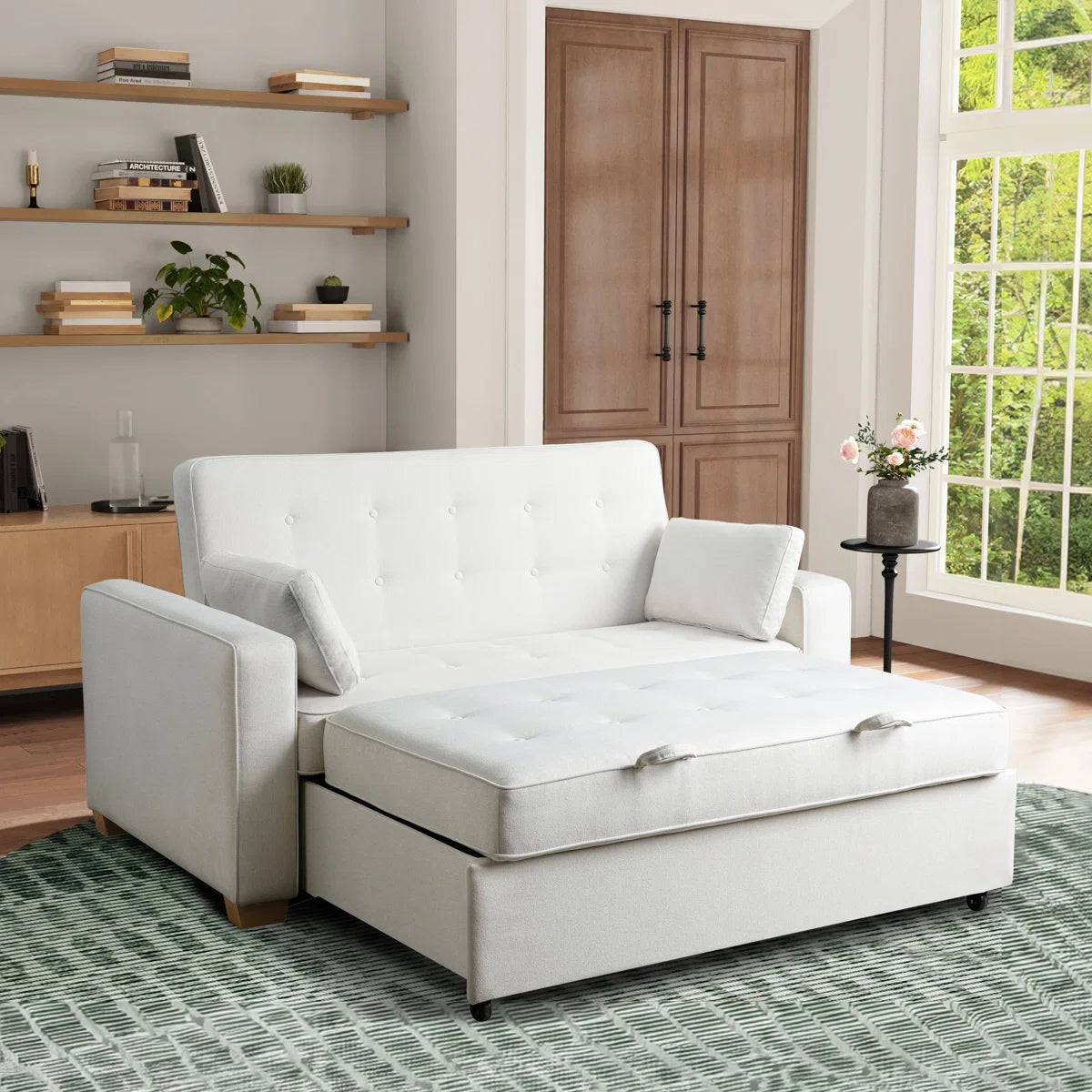 72.6" Queen Square Arm Tufted Back Convertible Sleeper Sofa with Cushions