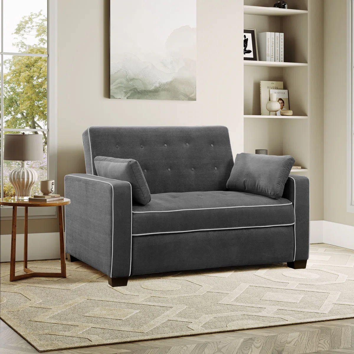 72.6" Queen Square Arm Tufted Back Convertible Sleeper Sofa with Cushions