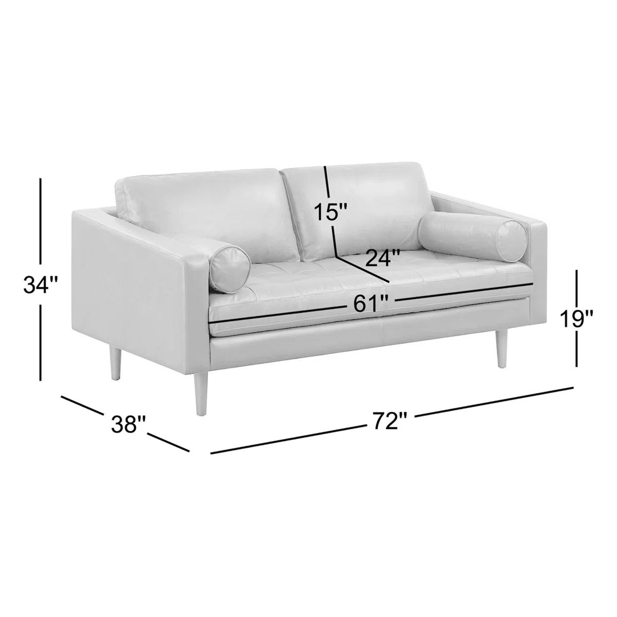 72'' Full-Grain Genuine Italian Leather Sofa