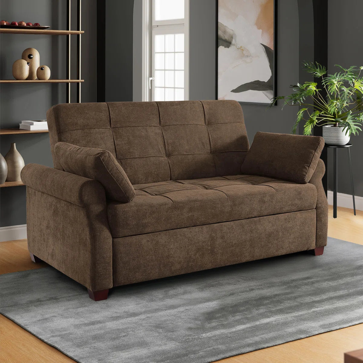 73" Queen Rolled Arm Tufted Back Convertible Sleeper Sofa Bed with Cushions