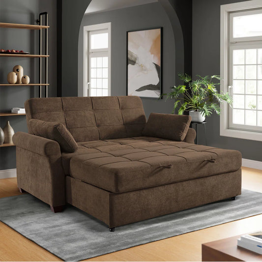 73" Queen Rolled Arm Tufted Back Convertible Sleeper Sofa Bed with Cushions
