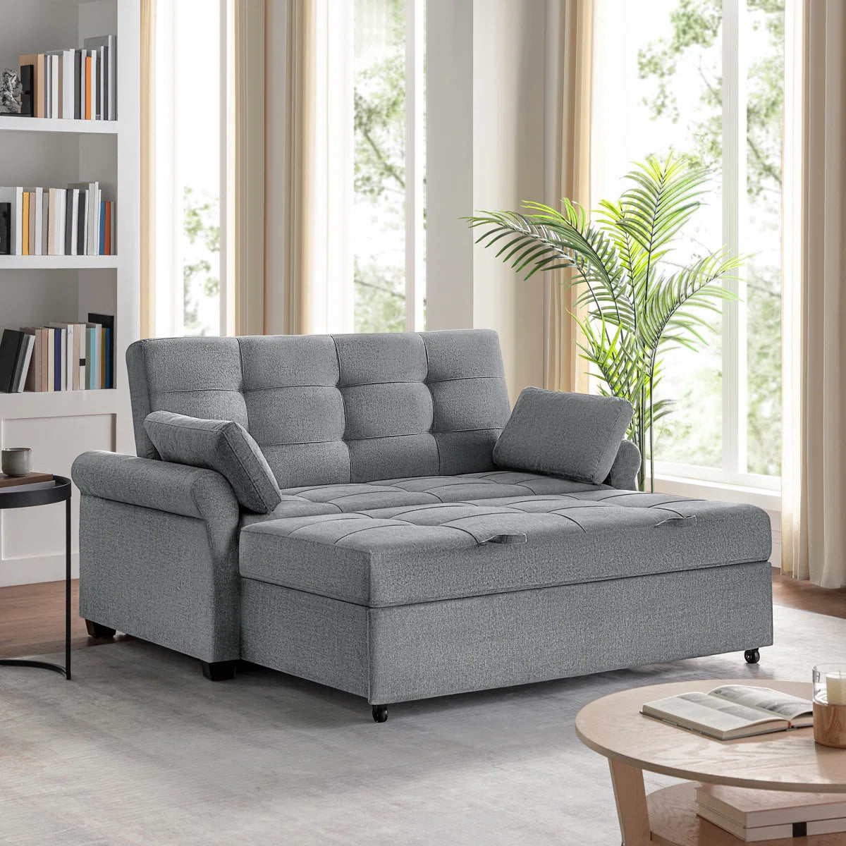73" Queen Rolled Arm Tufted Back Convertible Sleeper Sofa Bed with Cushions