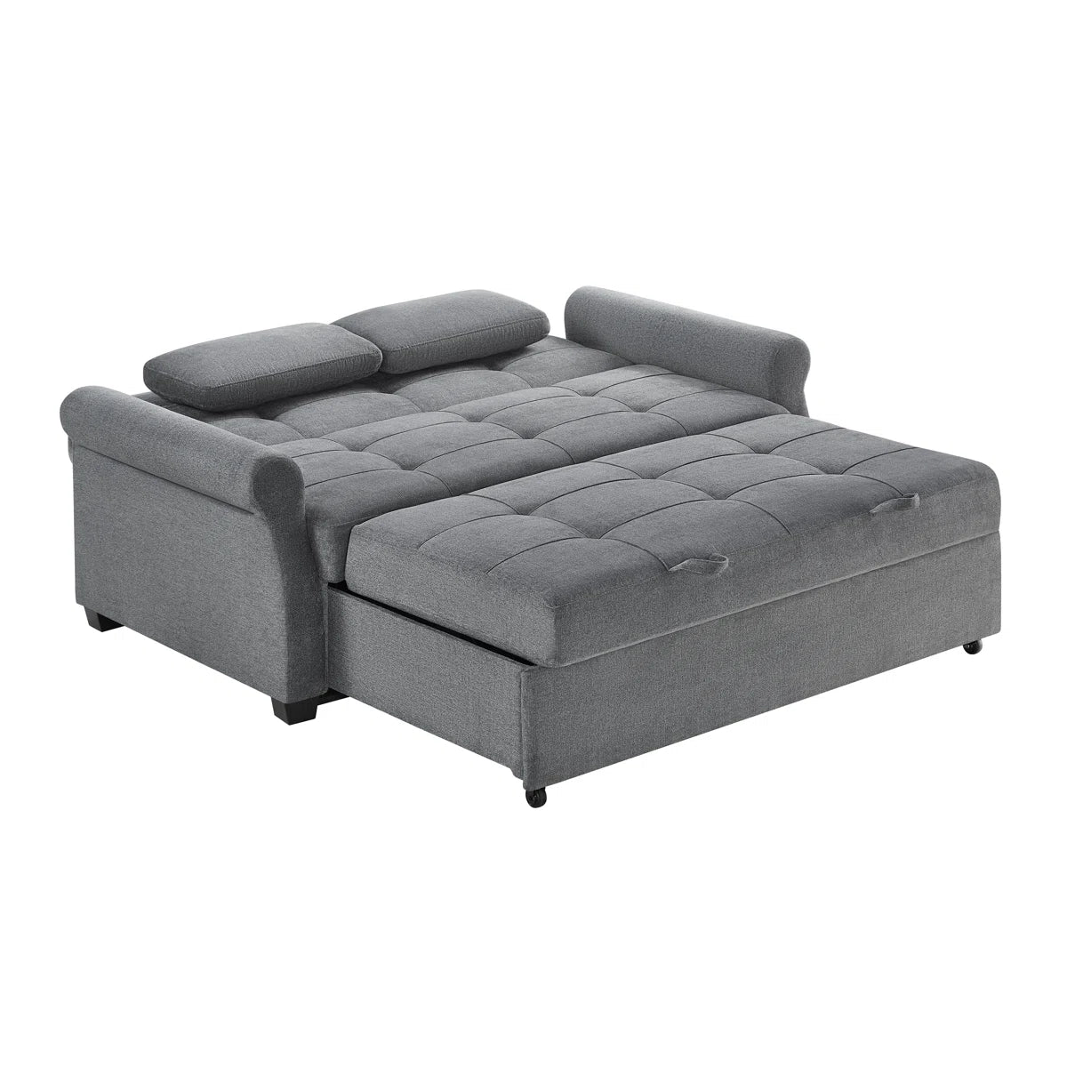 73" Queen Rolled Arm Tufted Back Convertible Sleeper Sofa Bed with Cushions