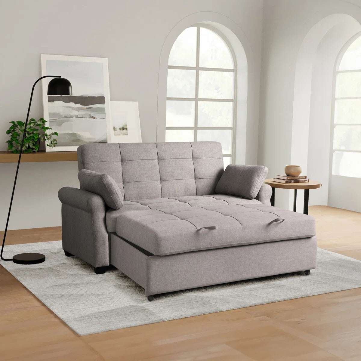 73" Queen Rolled Arm Tufted Back Convertible Sleeper Sofa Bed with Cushions