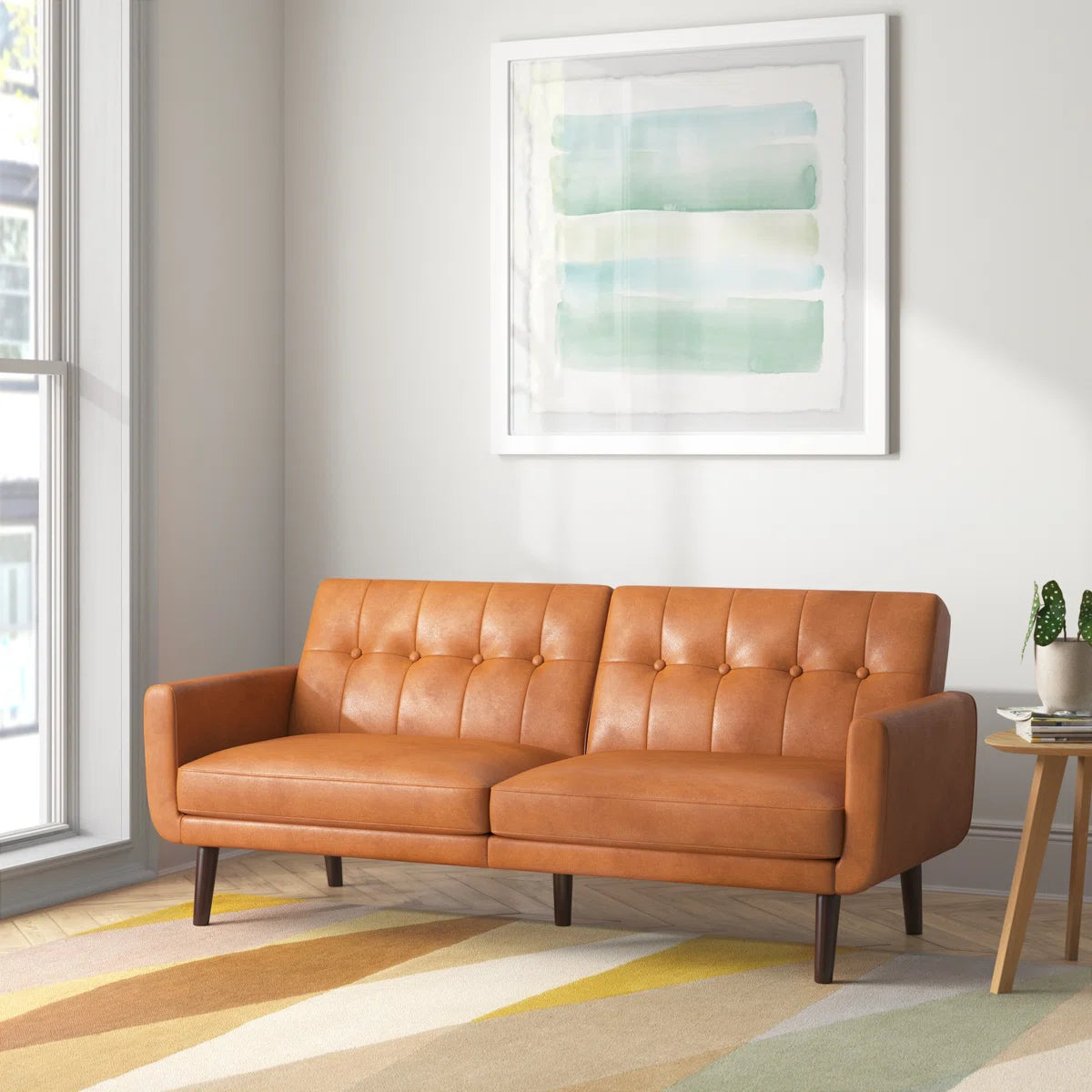 78.5" Faux Leather Convertible Sofa
