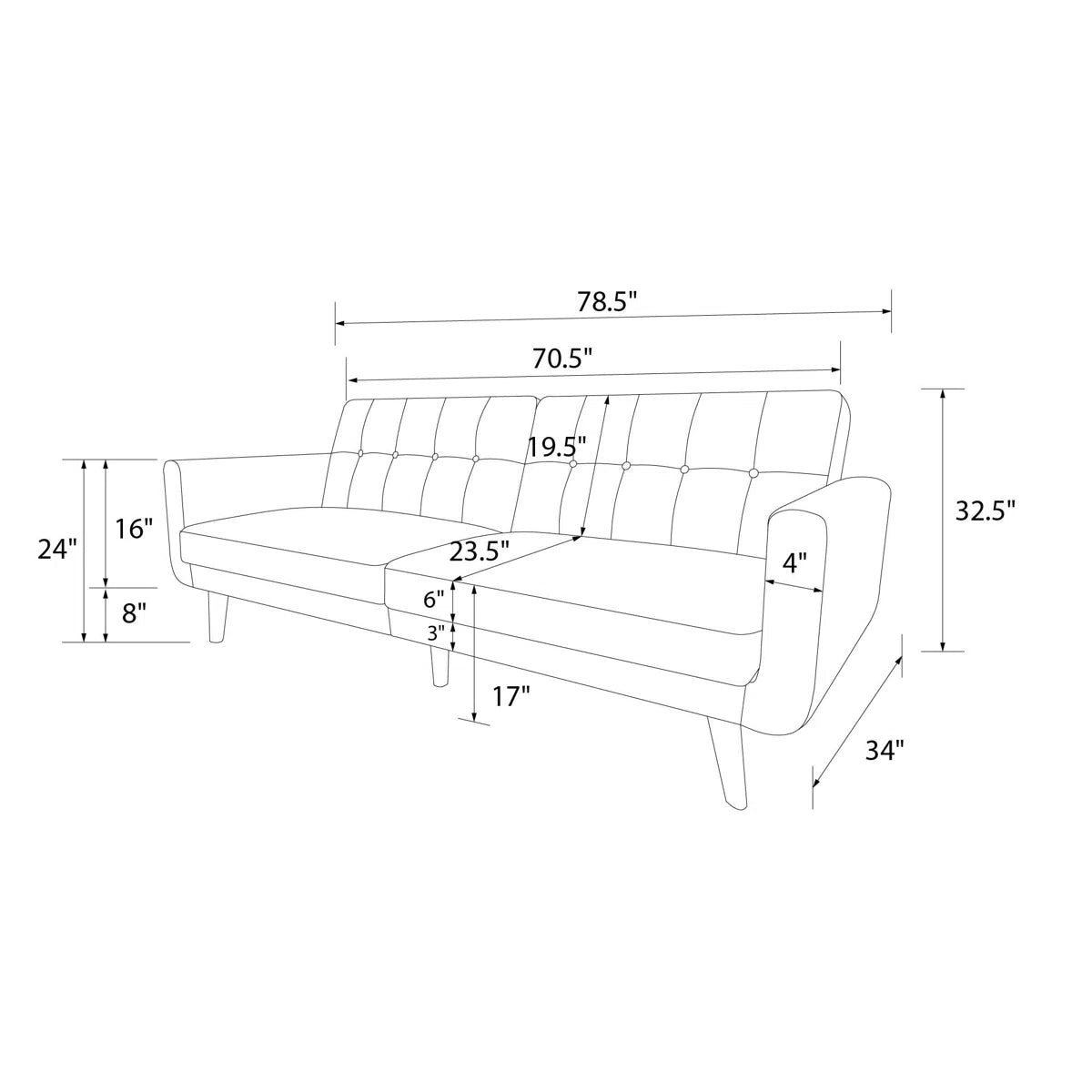 78.5" Faux Leather Convertible Sofa