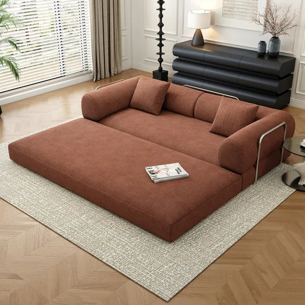 78.8 Modular Sofa Bed - 4-in-1 Convertible Design with Corduroy Fabric and High Density Sponge, Removable Cover and Fixed Frame