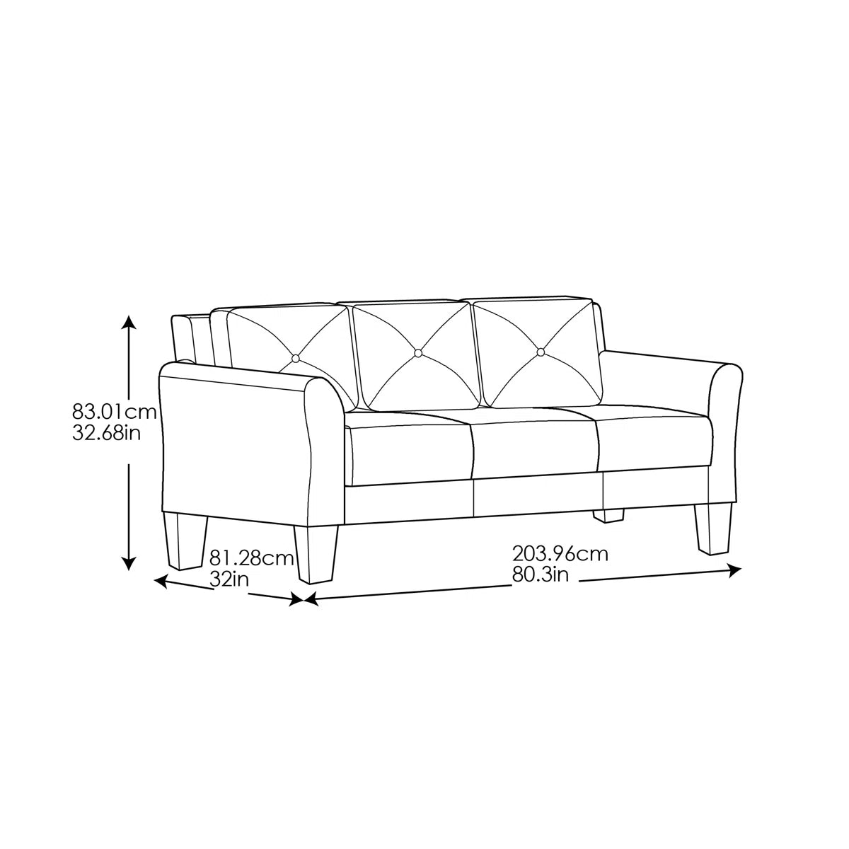 78.8" Round Arm Tufted Sofa
