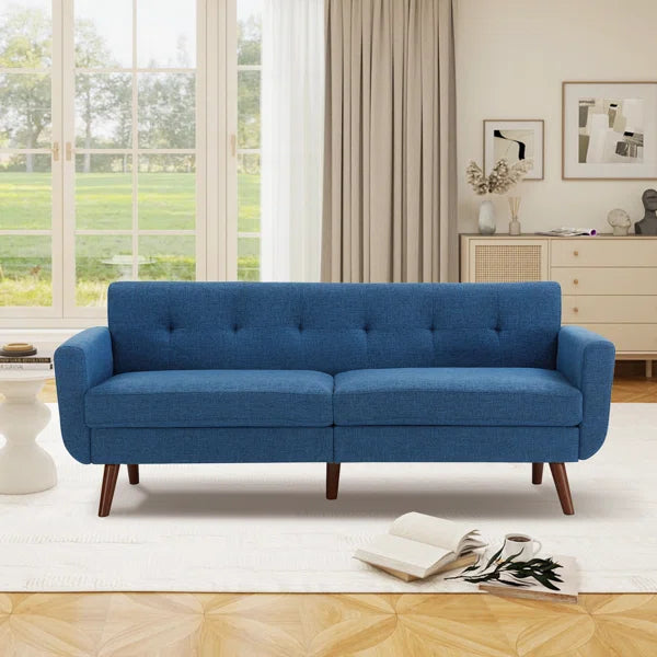 78" Mid Century Modern Square Arms Linen Upholstered Sofa