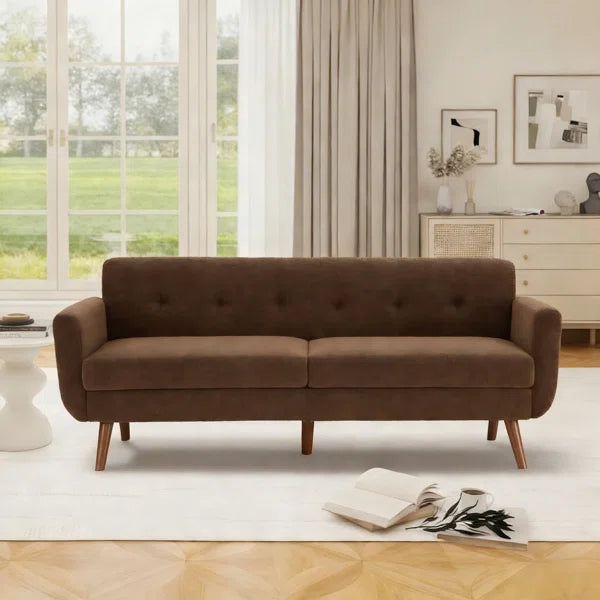 78" Mid Century Modern Square Arms Linen Upholstered Sofa