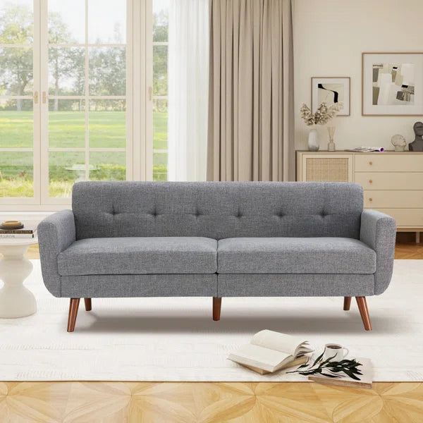 78" Mid Century Modern Square Arms Linen Upholstered Sofa