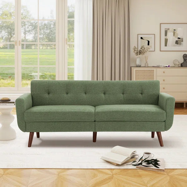 78" Mid Century Modern Square Arms Linen Upholstered Sofa