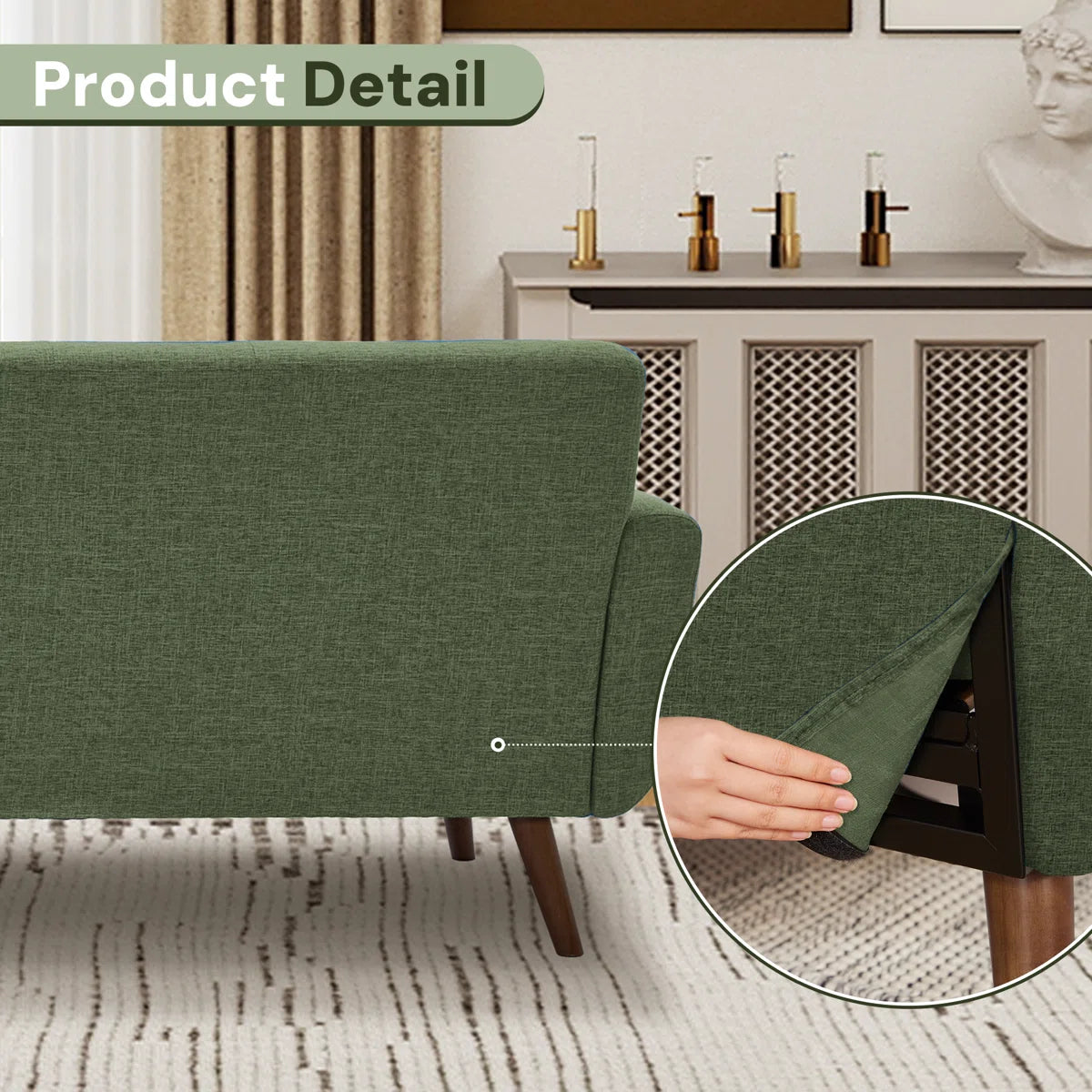 78" Mid Century Modern Square Arms Linen Upholstered Sofa