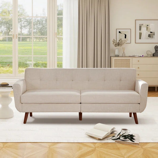 78" Mid Century Modern Square Arms Linen Upholstered Sofa