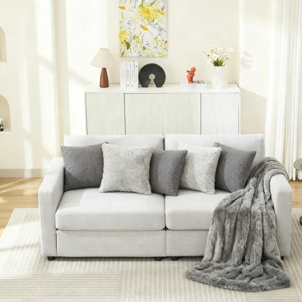 Luxury Deep Seat Chenille Upholstered Sofas Couches With Solid Wood Frame, Hidden Storage