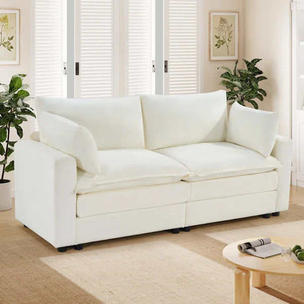 Wide Modern Upholstered Sofa, Chenille Couch With Square Armrests