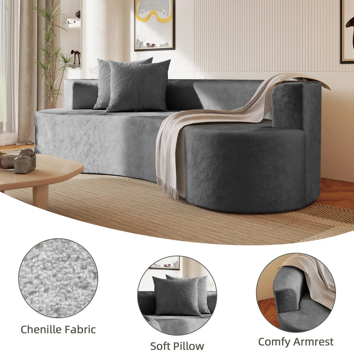 80" Modern Upholstered Sofa with Two Pillows Included