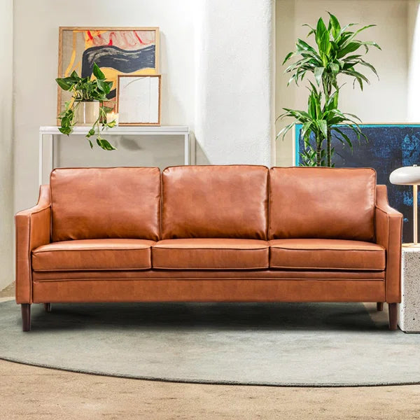 80" Vegan Faux Leather Upholstered Square Arm Sofa