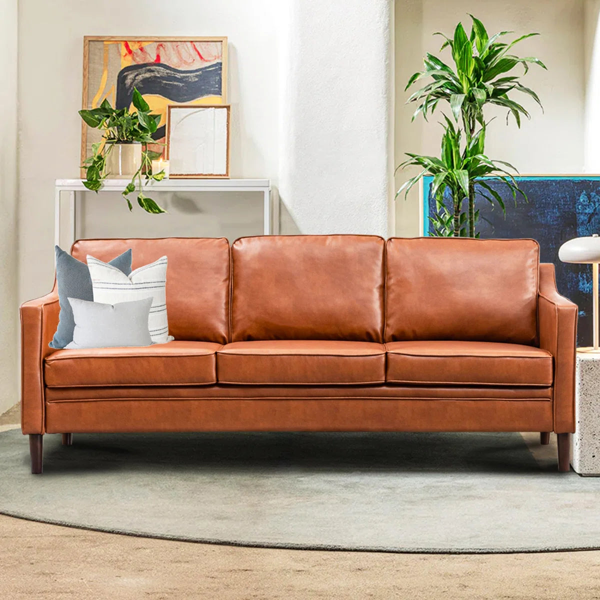 80" Vegan Faux Leather Upholstered Square Arm Sofa