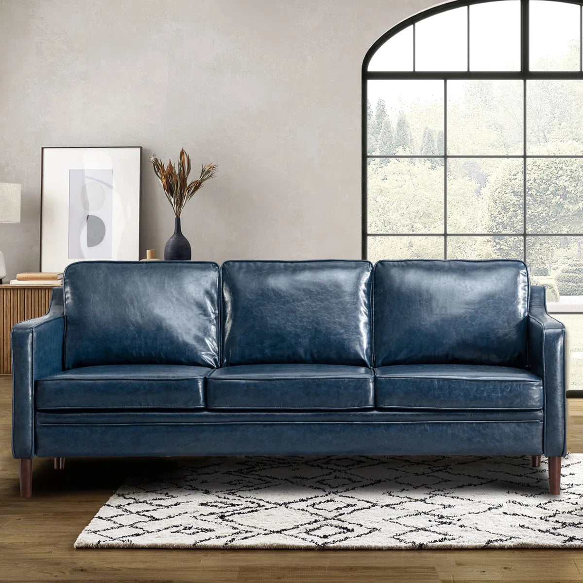 80" Vegan Faux Leather Upholstered Square Arm Sofa