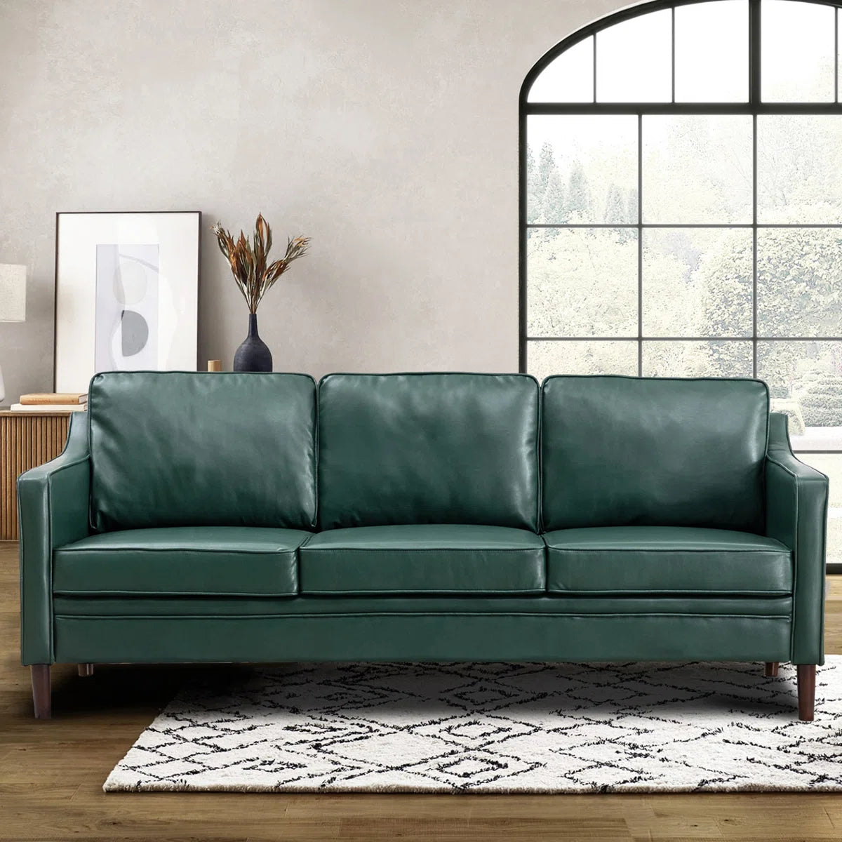 80" Vegan Faux Leather Upholstered Square Arm Sofa