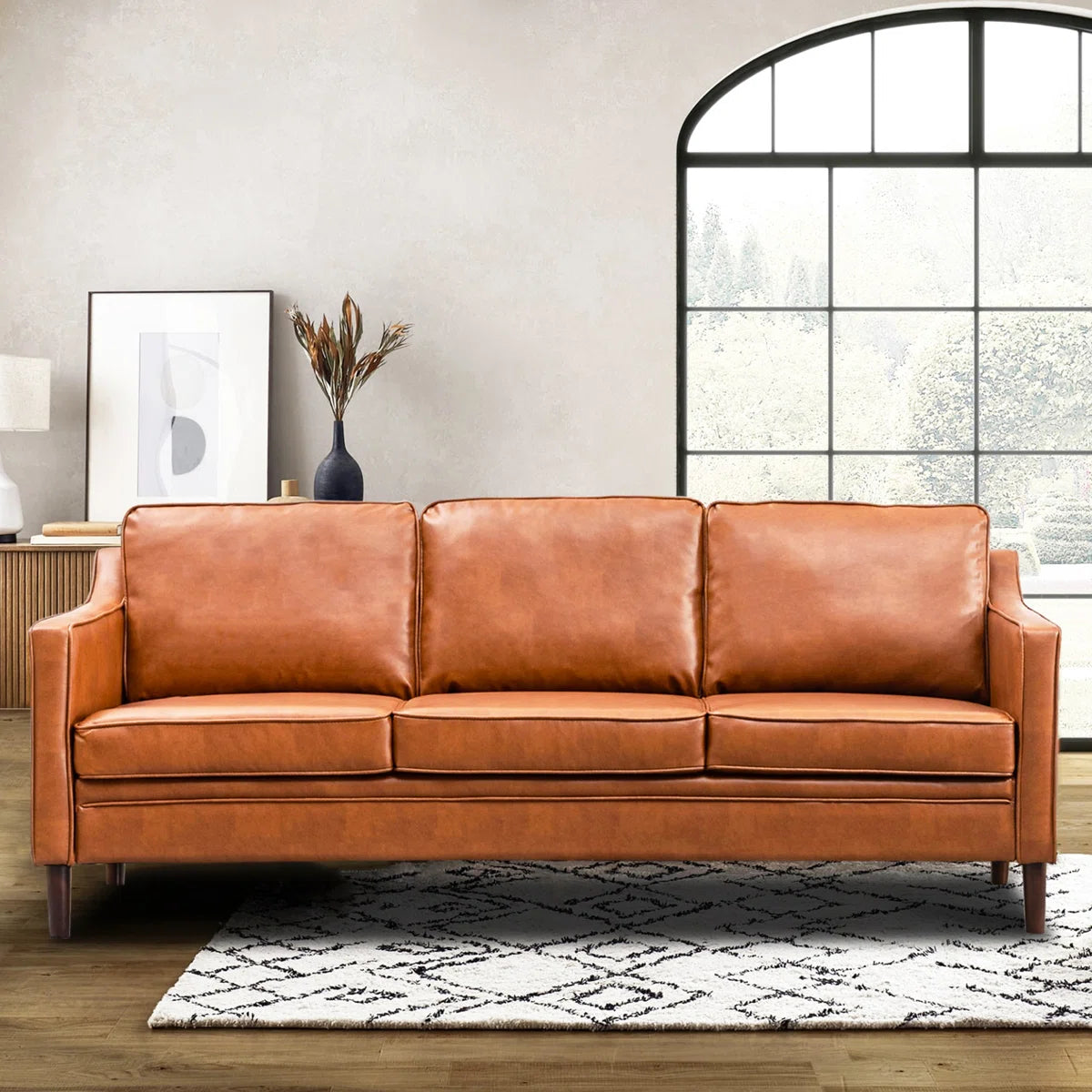 80" Vegan Faux Leather Upholstered Square Arm Sofa
