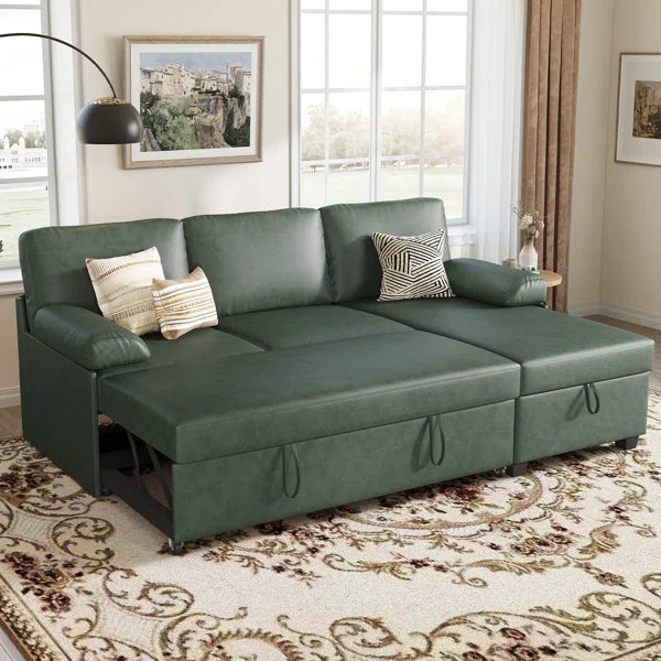 80" Corduroy Upholstered Sleeper Sofa with Storage Chaise & Pull-Out Bed