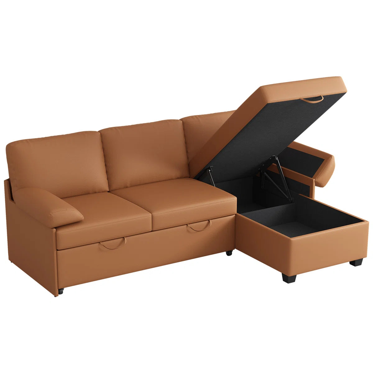 80" Corduroy Upholstered Sleeper Sofa with Storage Chaise & Pull-Out Bed