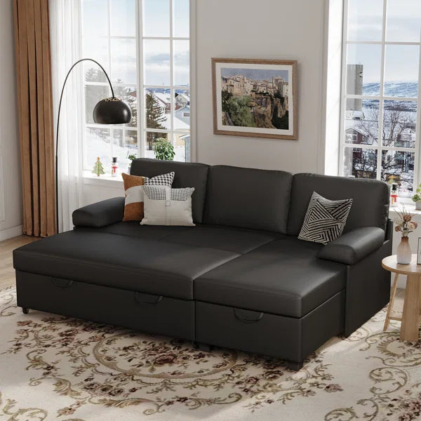 80" Corduroy Upholstered Sleeper Sofa with Storage Chaise & Pull-Out Bed