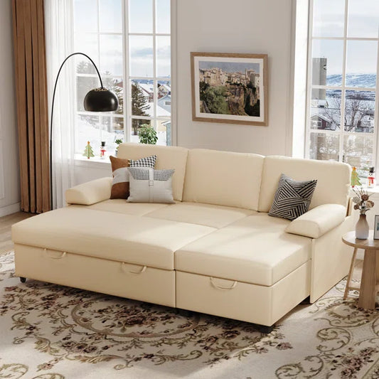 80" Corduroy Upholstered Sleeper Sofa with Storage Chaise & Pull-Out Bed