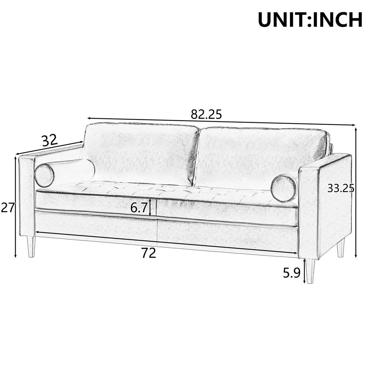 82.25" Square Arm Sofa, Comfy Sofa, Living Sofa