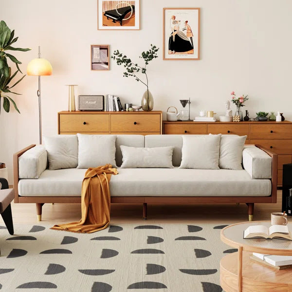 82.68'' Square Arm Compression Foam Cotton Linen Fabric Sofa,with MDF Frame
