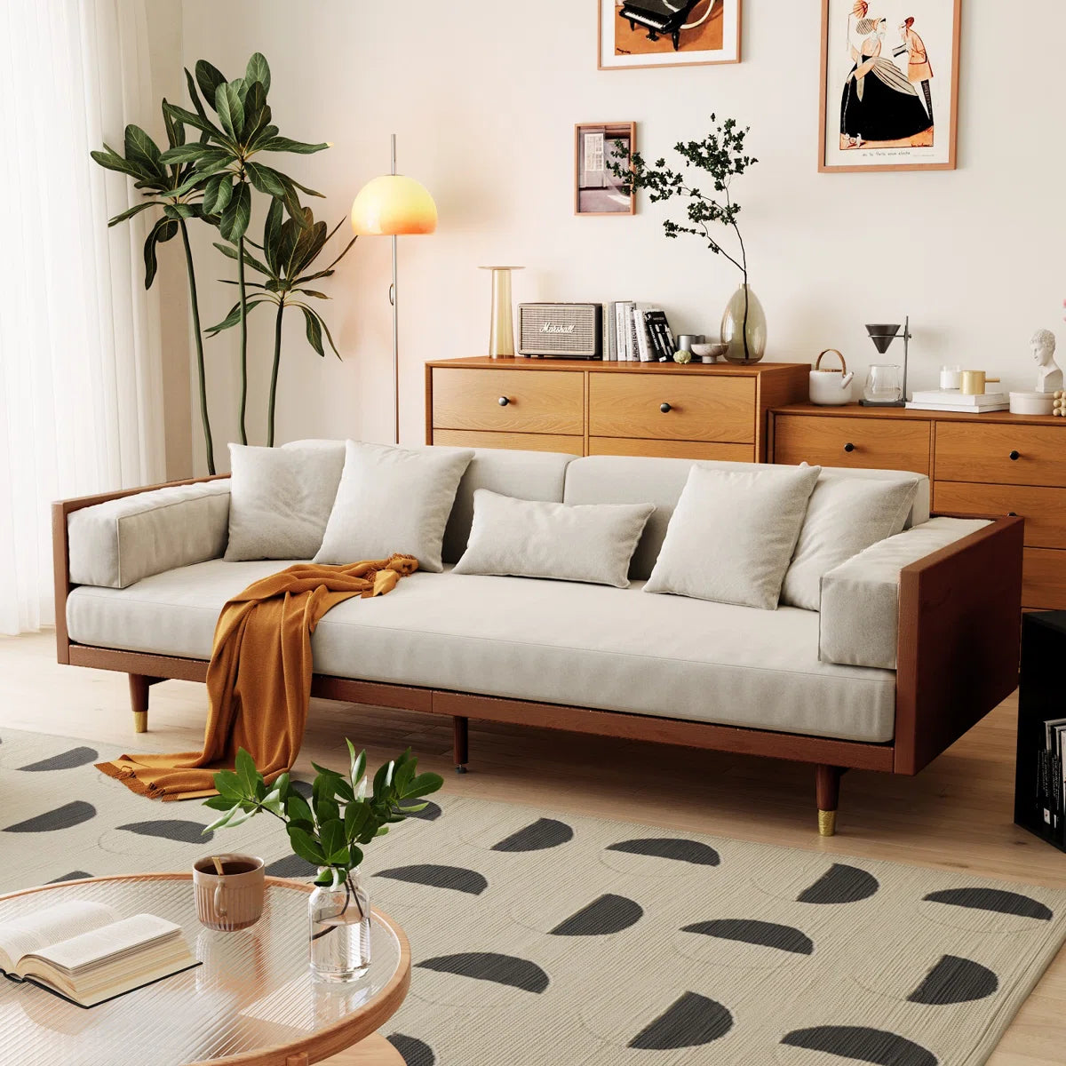 82.68'' Square Arm Compression Foam Cotton Linen Fabric Sofa,with MDF Frame